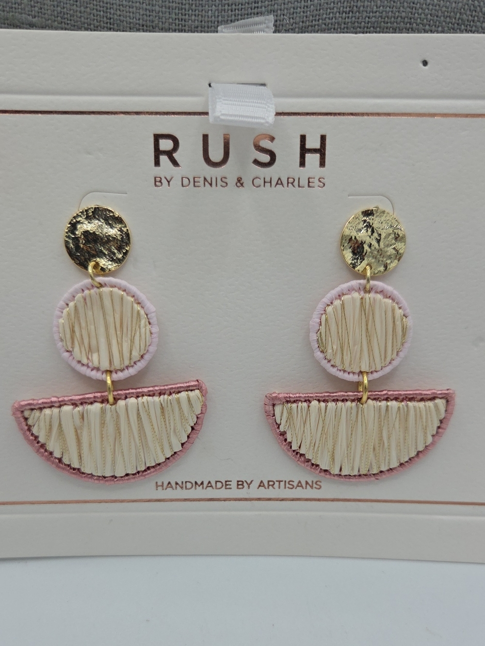 5 for $25! RUSH by Denis & Charles Pink & Cream Handmade Drop Earrings